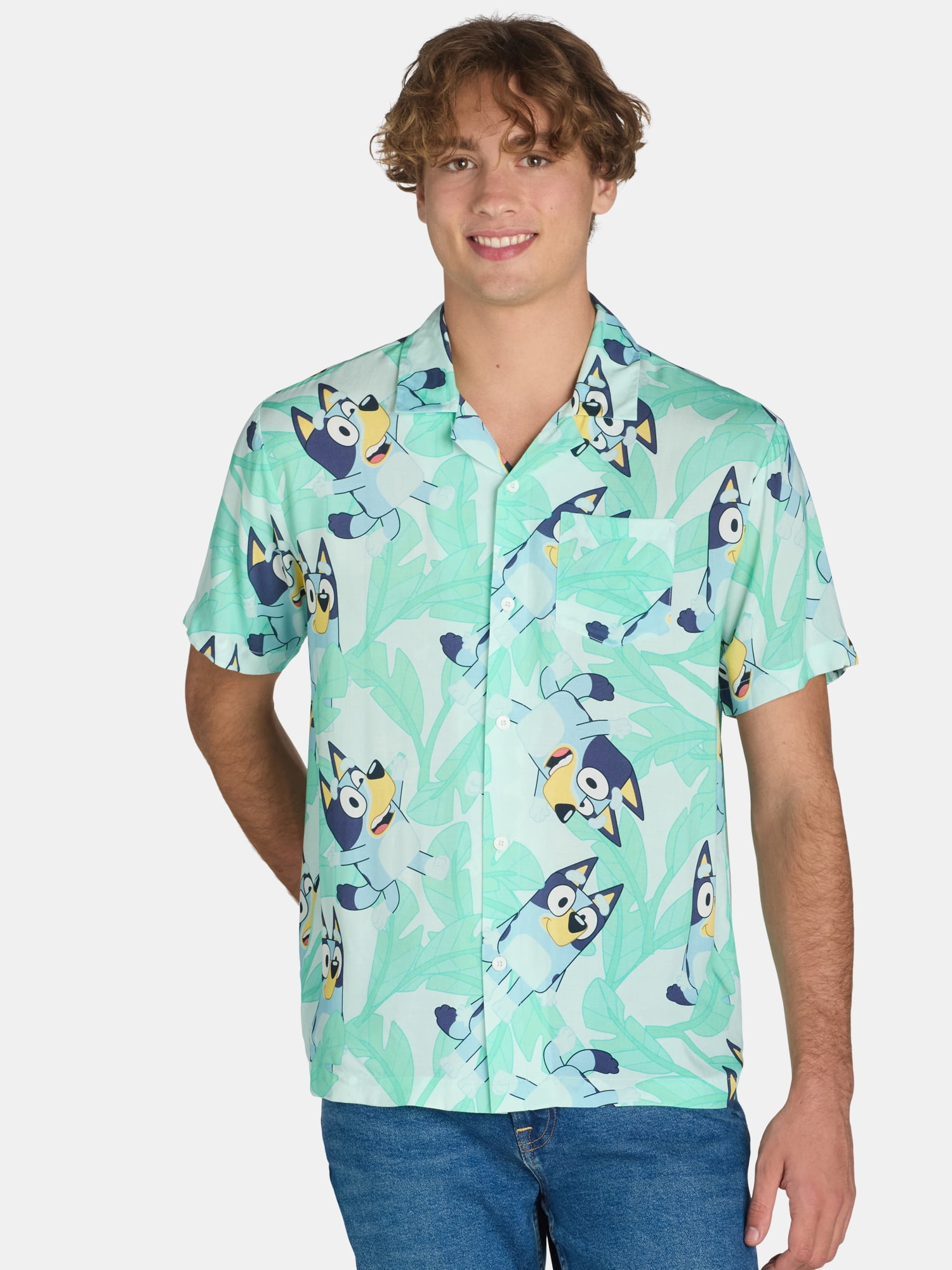 Bluey Men’s and Big Men’s Palm Trees Graphic Polo Shirt, Sizes S-3XL