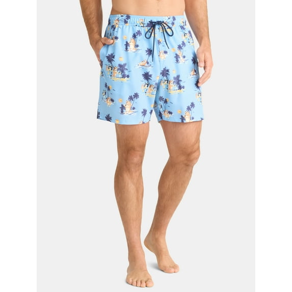 Bluey Men's and Big Men's Tropical Graphic Swim Shorts, Sizes S-3XL