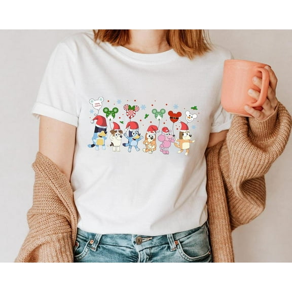 Bluey Mouse Christmas T-Shirt, Bluey Holiday Trip Tee, Family Matching Theme Park Shirt, Bingo Xmas Gift