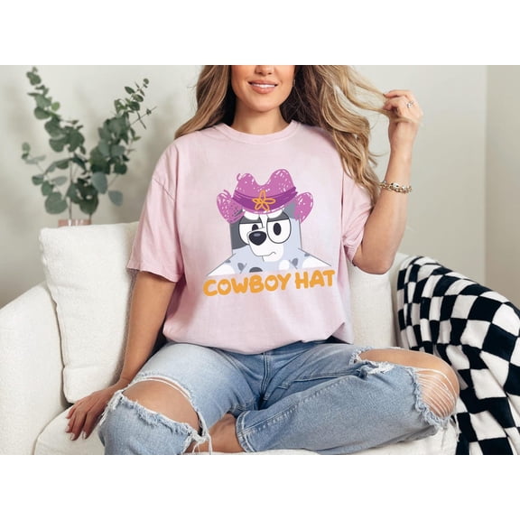 Bluey Muffin T-shirt, Muffin Cowboy Hat Shirt, Bluey Fan, Bluey Funny Gift,Light Pink color,size L