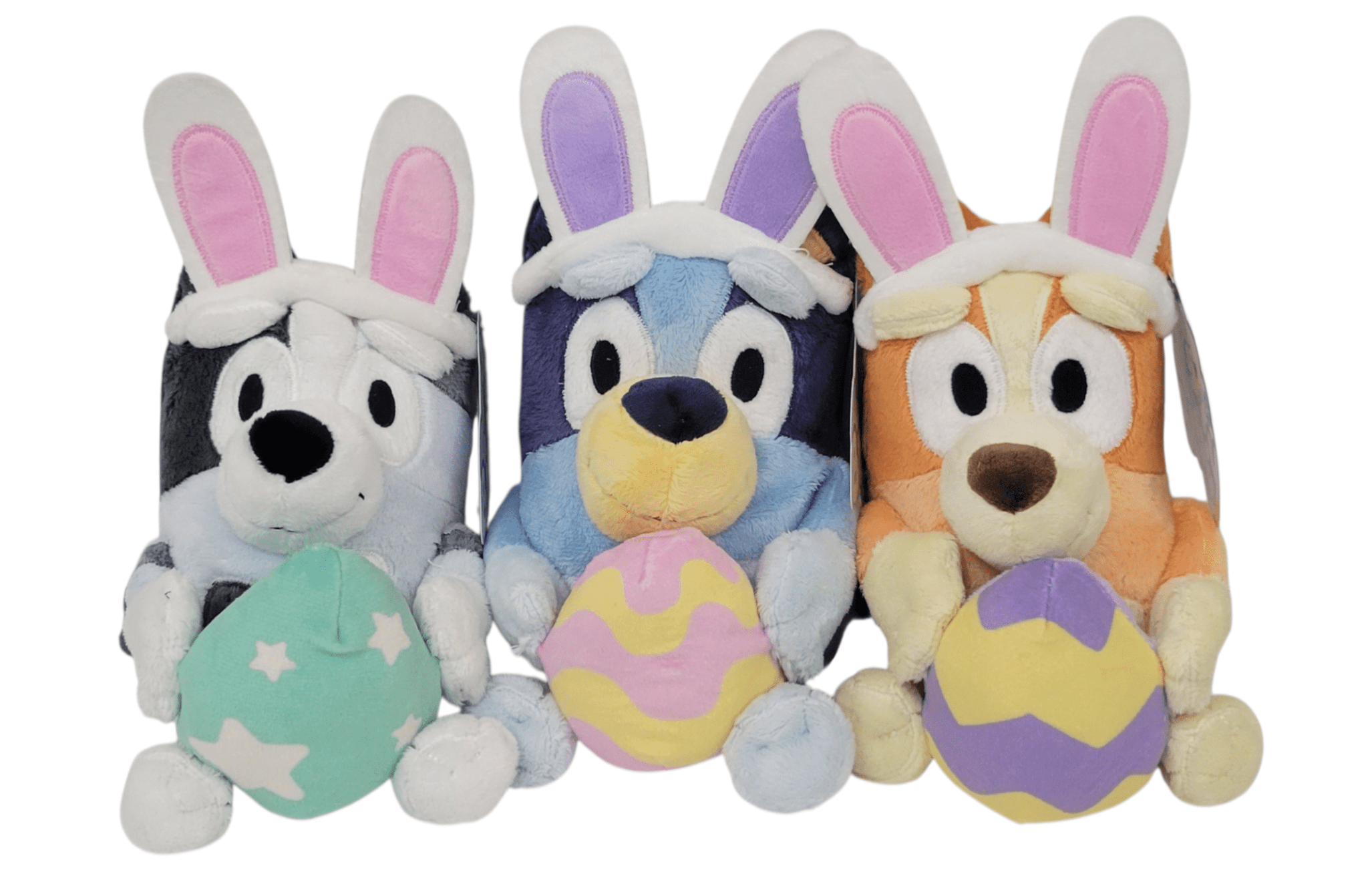 Bluey, Muffin, and Bingo 5-Inch Plush Set with Easter Bunny Ears and Eggs, 3-Pack