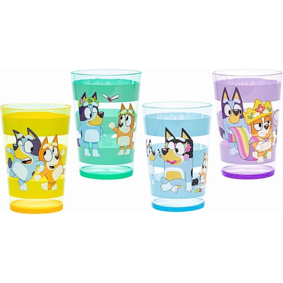 Bluey Nesting Tumbler Set Includes Durable Plastic Cups with Variety Artwork, Fun Drinkware is Perfect for Kids (14.5 oz, 4-Pack, Non-BPA)