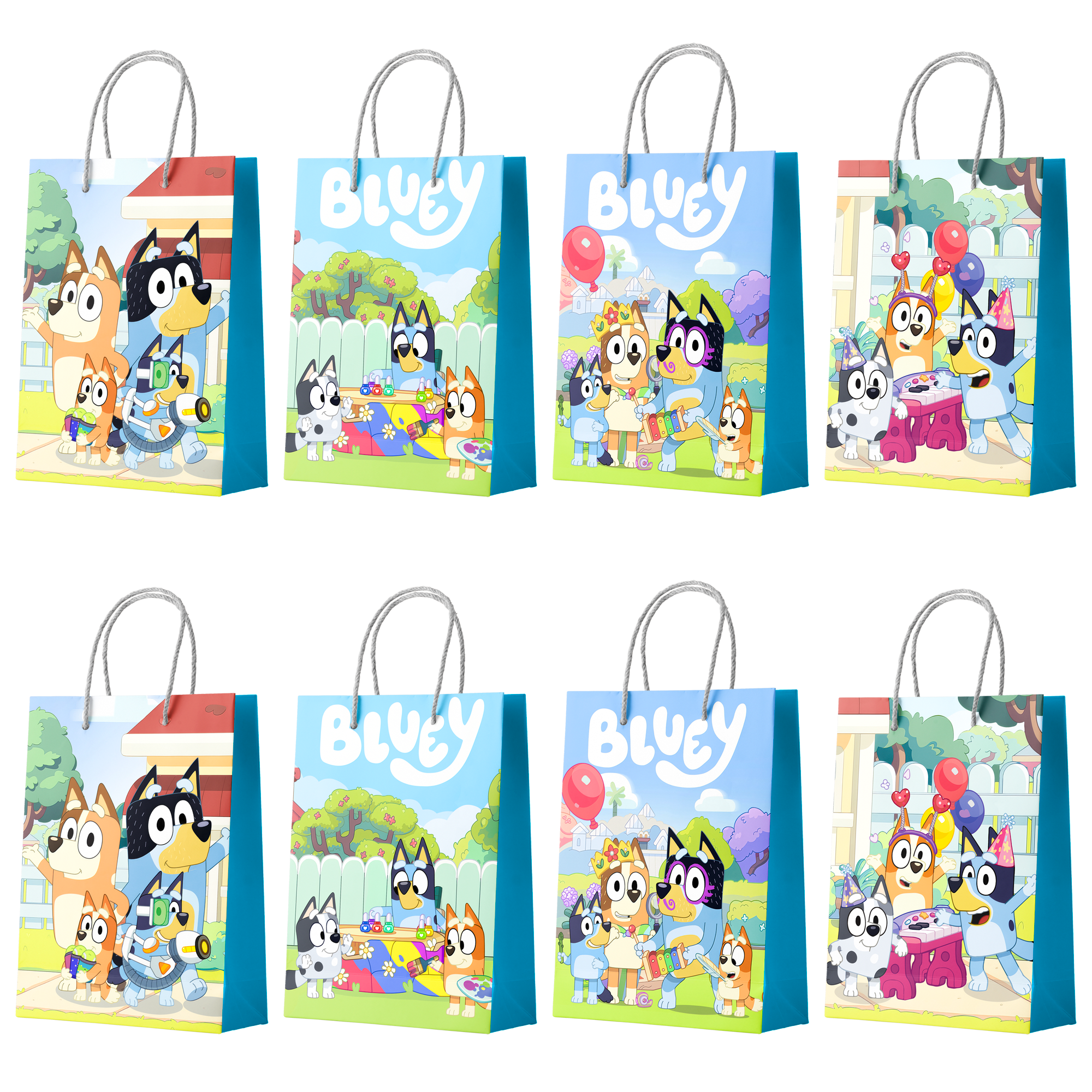 Bluey Party Gift Bags, 16 Pcs Bluey Gift Paper Bag Set - Bluey Gift Bags, Bluey Party Bags and Bluey Gift Bags for Bluey Party Decorations and Bluey Birthday Decorations
