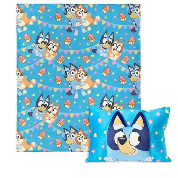 Bluey Party Pups Silk Touch Throw Blanket 50X60 inches with Plush Pocket Pillow 14X20 inches