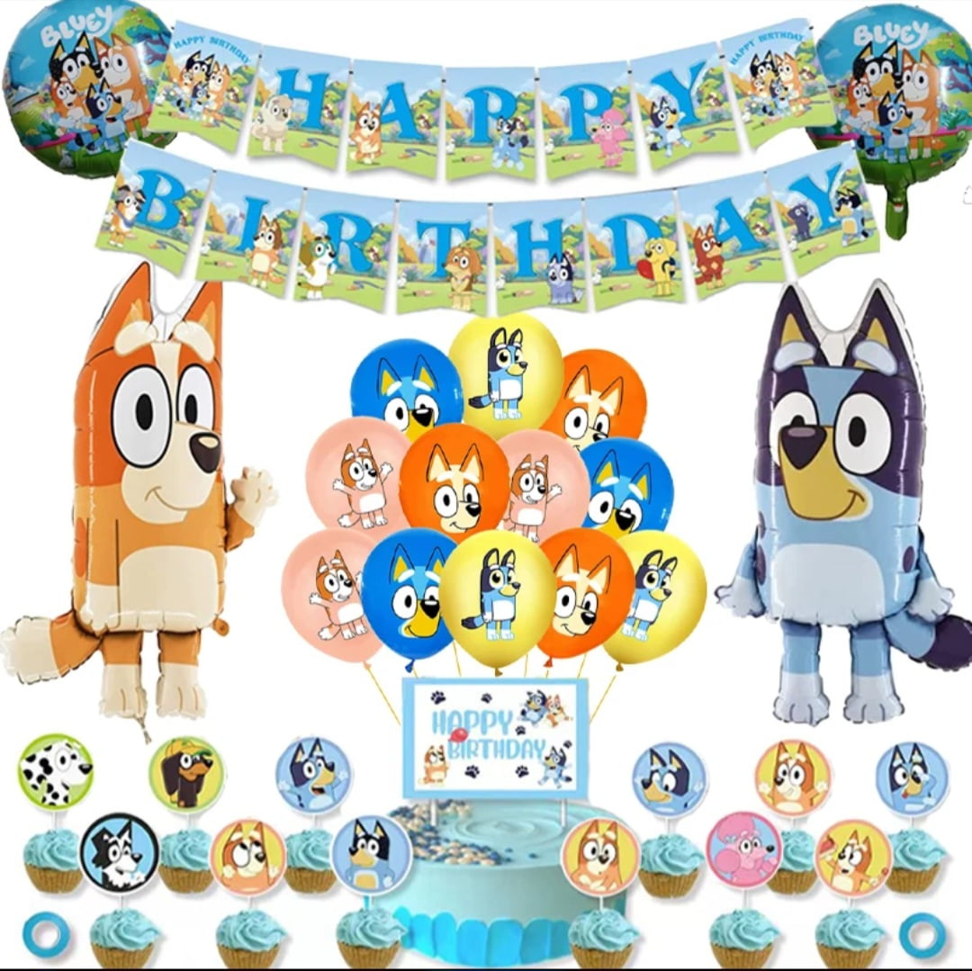 Bluey Party Supply Decoration Balloons, Banner, Cake Topper 
