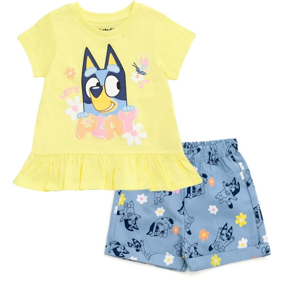 Bluey Peplum T-Shirt and Chambray Shorts Outfit Set Newborn to Toddler