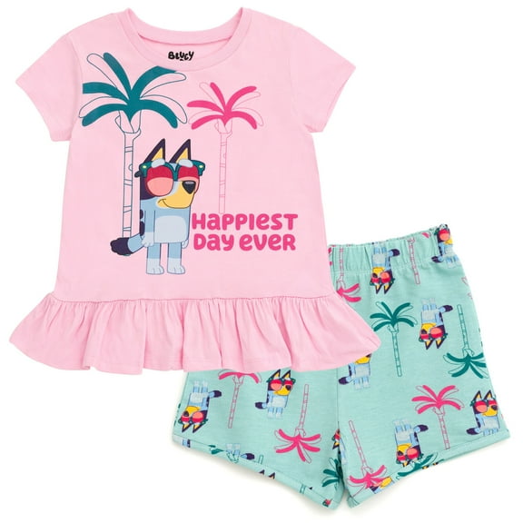 Bluey Peplum T-Shirt and French Terry Shorts Outfit Set Little Kid