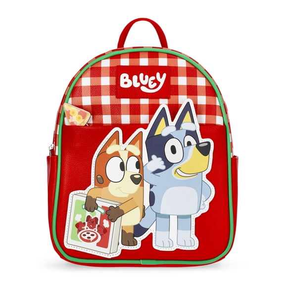 Bluey Women's Pizza Delivery Faux Leather Mini Backpack, 10.5", Red Gingham