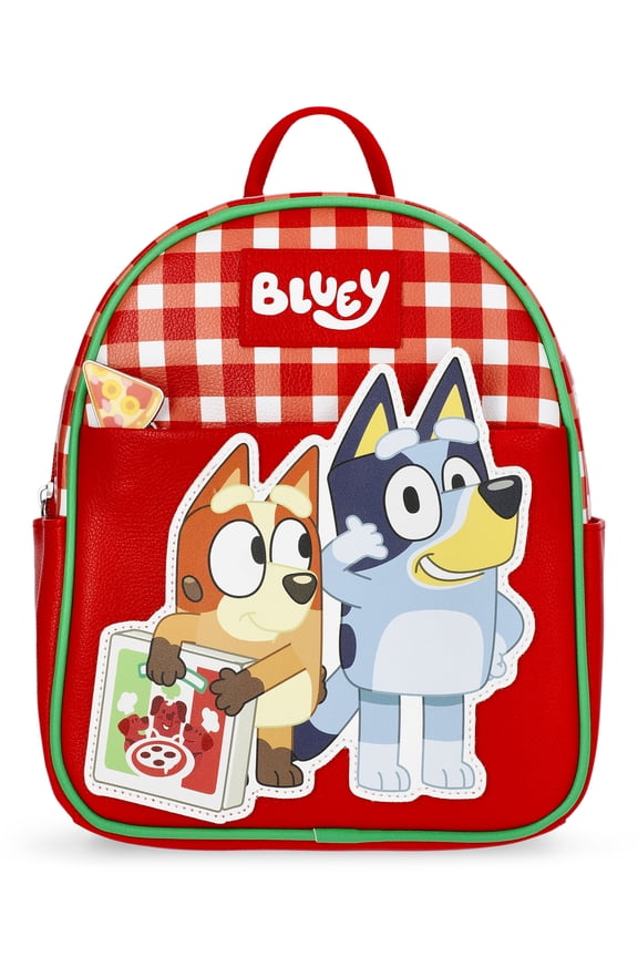 Bluey Women's Pizza Delivery Faux Leather Mini Backpack, 10.5", Red Gingham