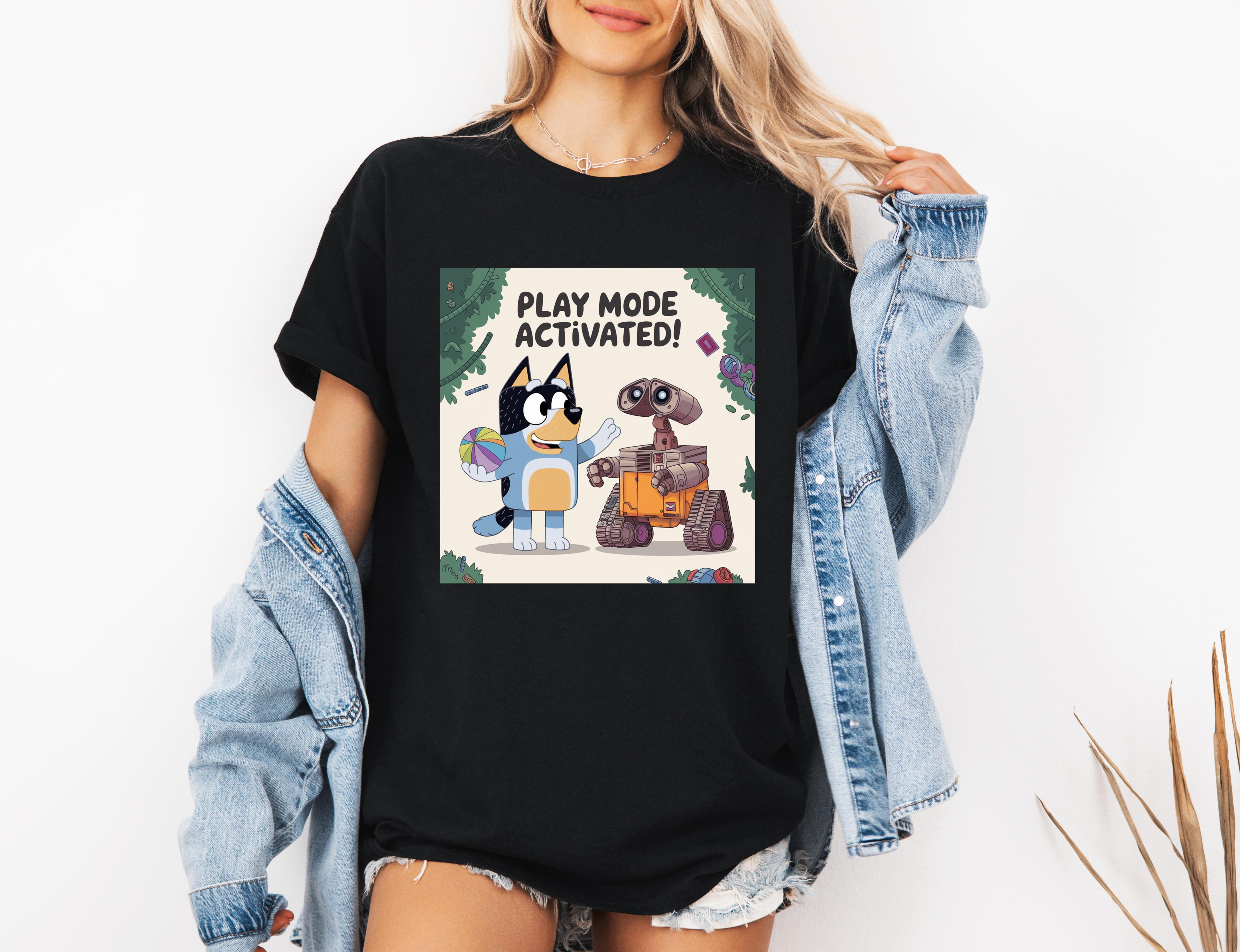 Bluey Play Mode Activated Bluey & WALL-E T-shirt, Fun Design, Unisex S ...