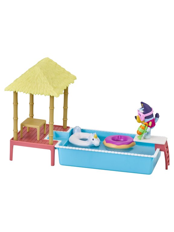 , Pool Playset and Bluey Figure, 2.5-3 inch Articulated, 4 Accessories, Preschool, Ages 3+