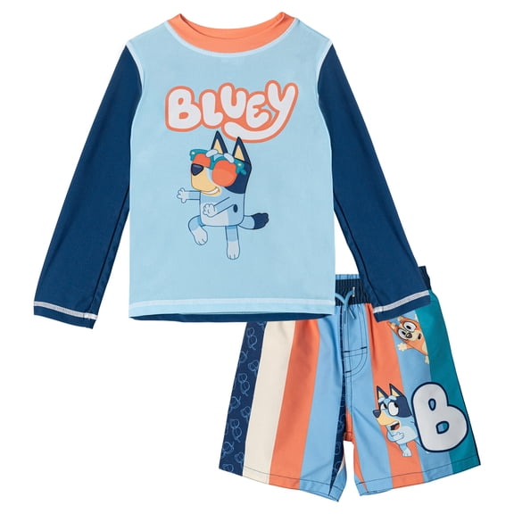 Bluey Raglan Rash Guard and Swim Trunks UPF 50  Outfit Set Infant to Little Kid