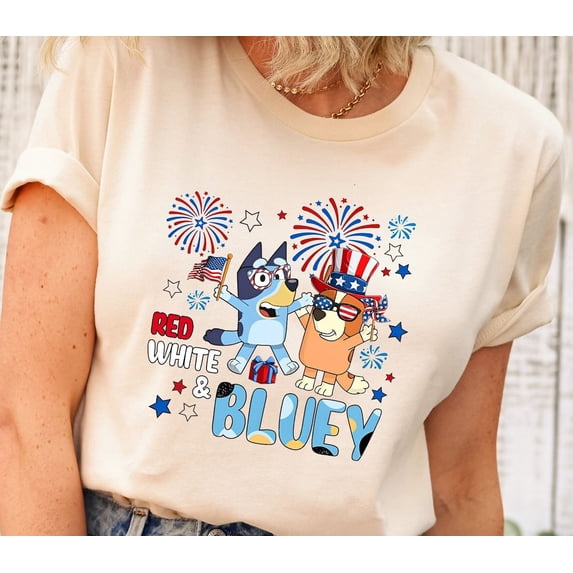 Bluey Red White Blue, 4Th Of July Cartoon Shirt, Blue Dog Shirt, Unisex S-5Xl Hot Trending Shirt, Sweatshirt, Hoodie