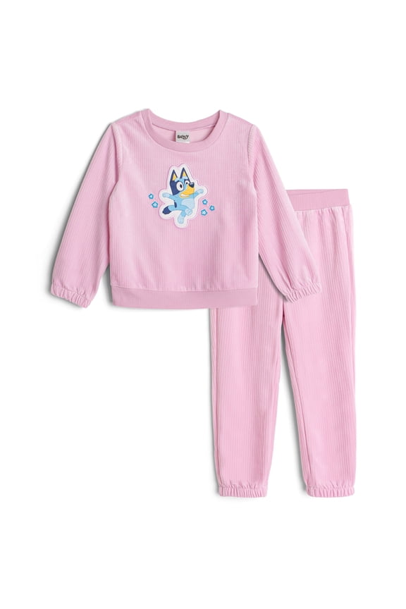 Bluey Ribbed Velour Sweatshirt and Jogger Pants Outfit Set Toddler to Little Kid