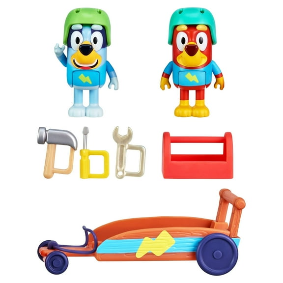 Bluey, Rusty & Bluey's Go-Kart Vehicle and Figures Pack, 2.5-3 inch Figures and Accessories, Preschool, Ages 3+