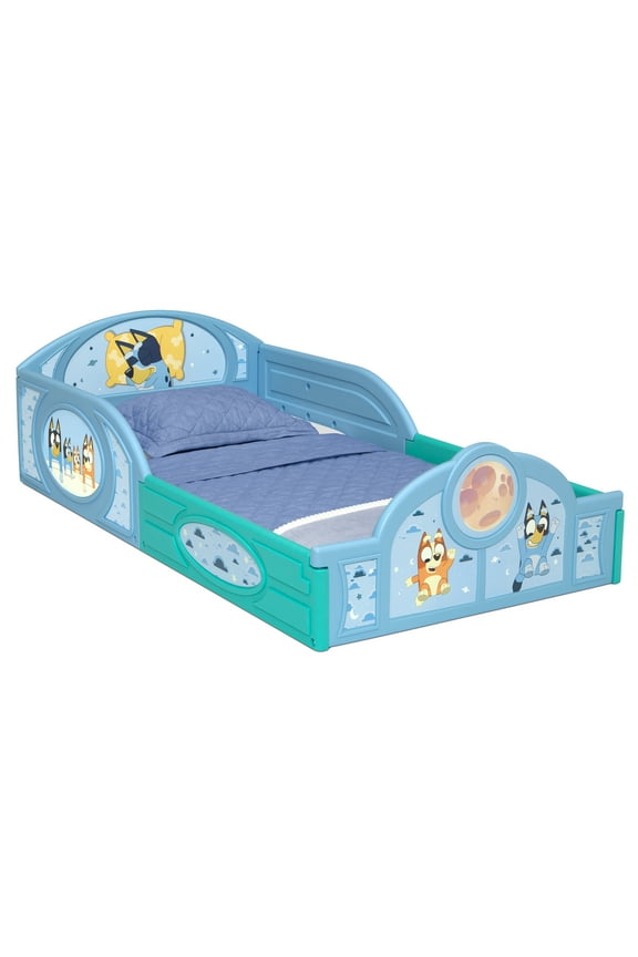 Bluey Sleep and Play Toddler Bed with Built-In Guardrails by Delta Children