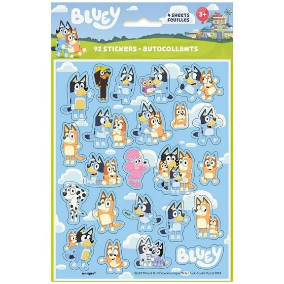 Bluey Sticker Sheet Favors, 4ct