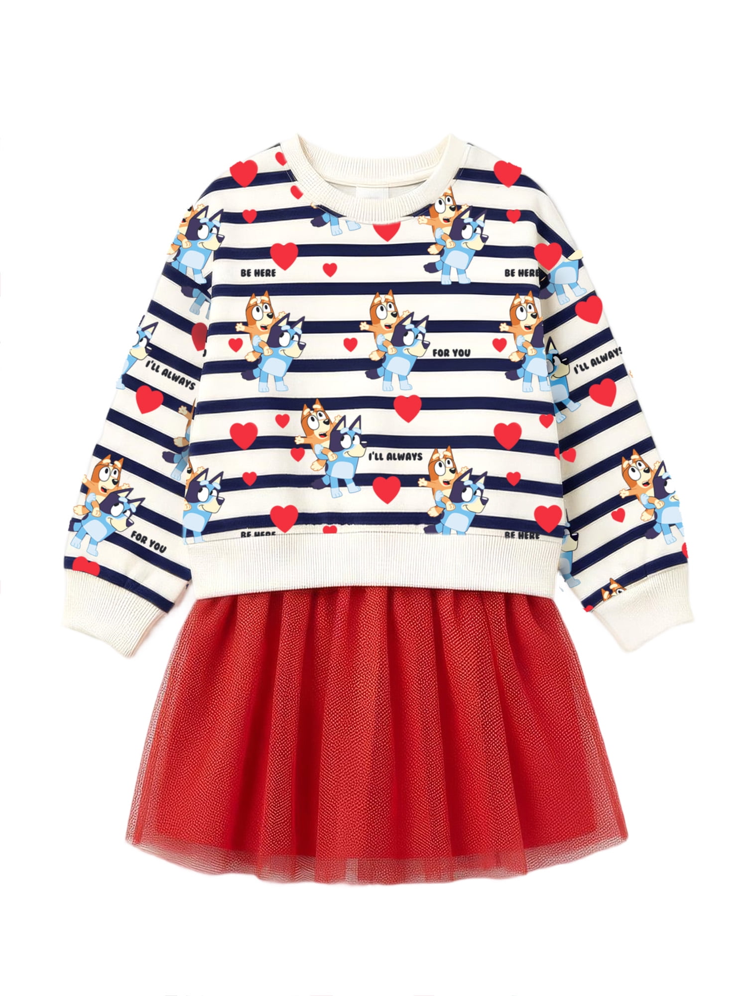 Bluey Stripe Girls Sweatshirt Tutu Dress, Sizes 4-12