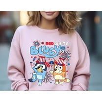 Bluey Sweatshirt, Red White Bluey Fourth of July Shirt, Day Shirt, Bluey 4th of July Shirt, Bluey Party In The USA Independence Day, Light Pink Color size S