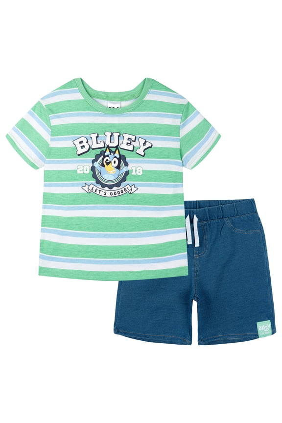 T-Shirt and French Terry Denim Shorts Outfit Set Newborn to Little Kid