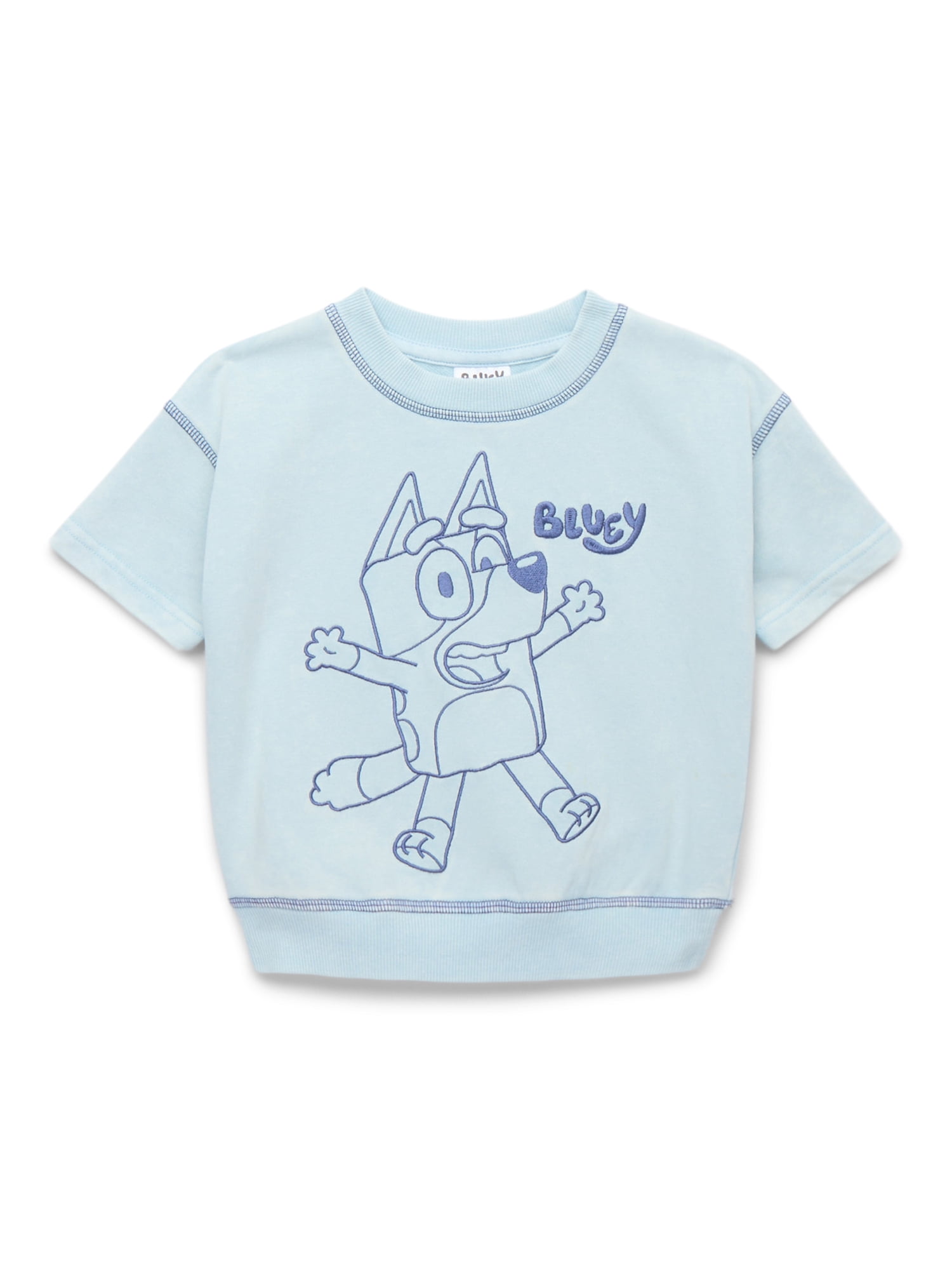 Bluey Toddler Boy Embroidered Graphic Short Sleeve Crewneck Sweatshirts, Sizes 12 Months- 5T