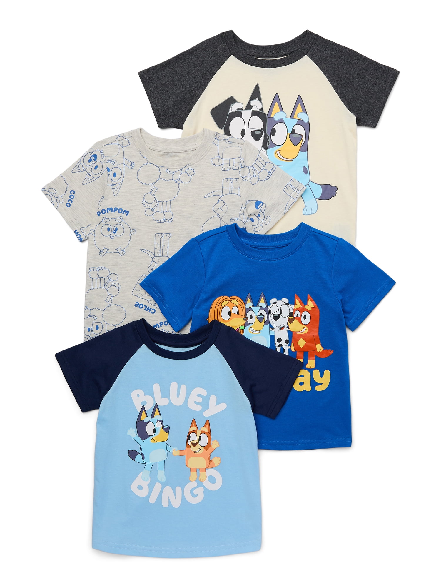 Bluey Toddler Boys Graphic Print Raglan Tees, 4-Pack, Sizes 2T-5T