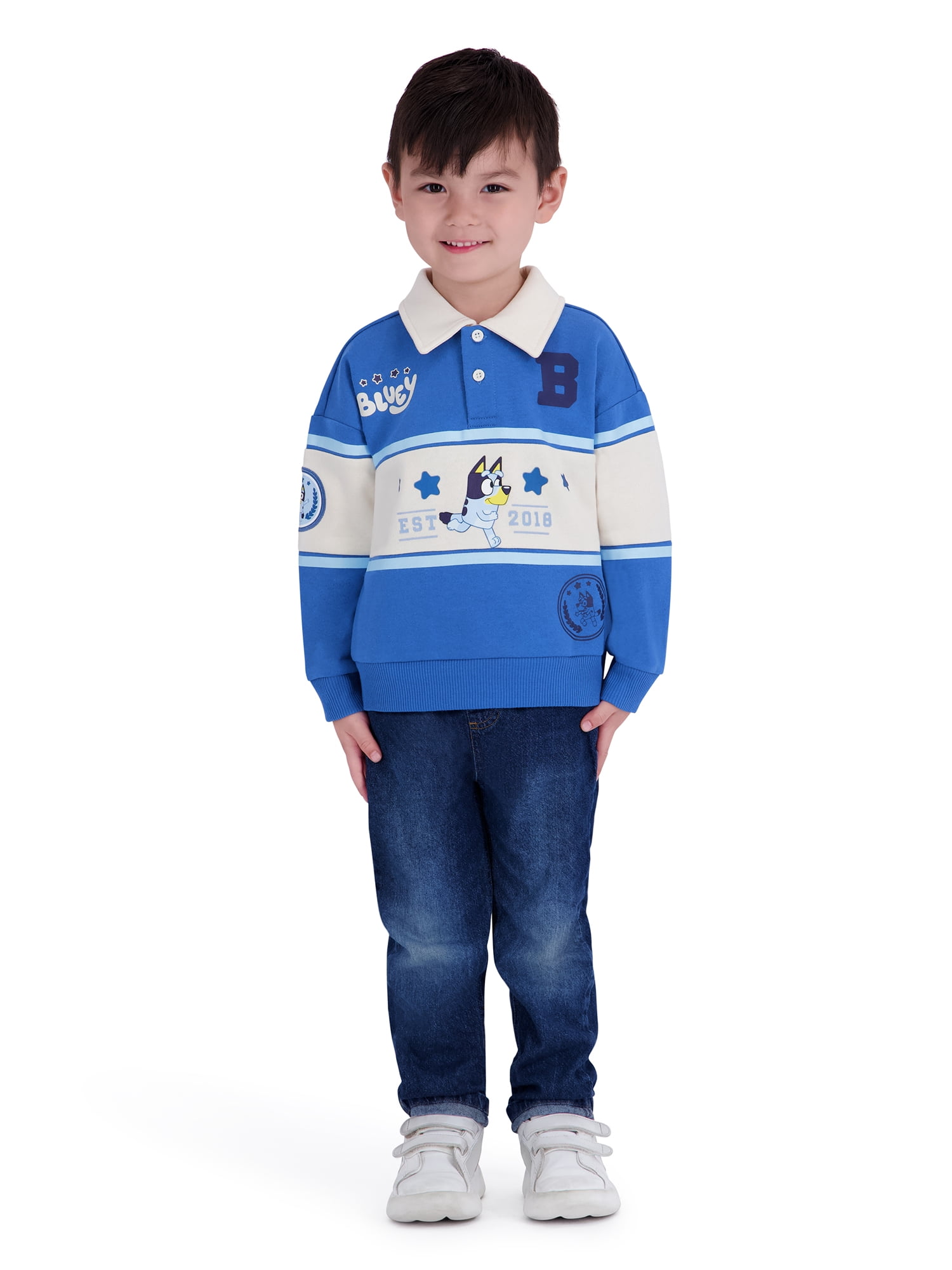 Bluey Toddler Boy Long Sleeve Rugby Shirt, Sizes 12M-5T