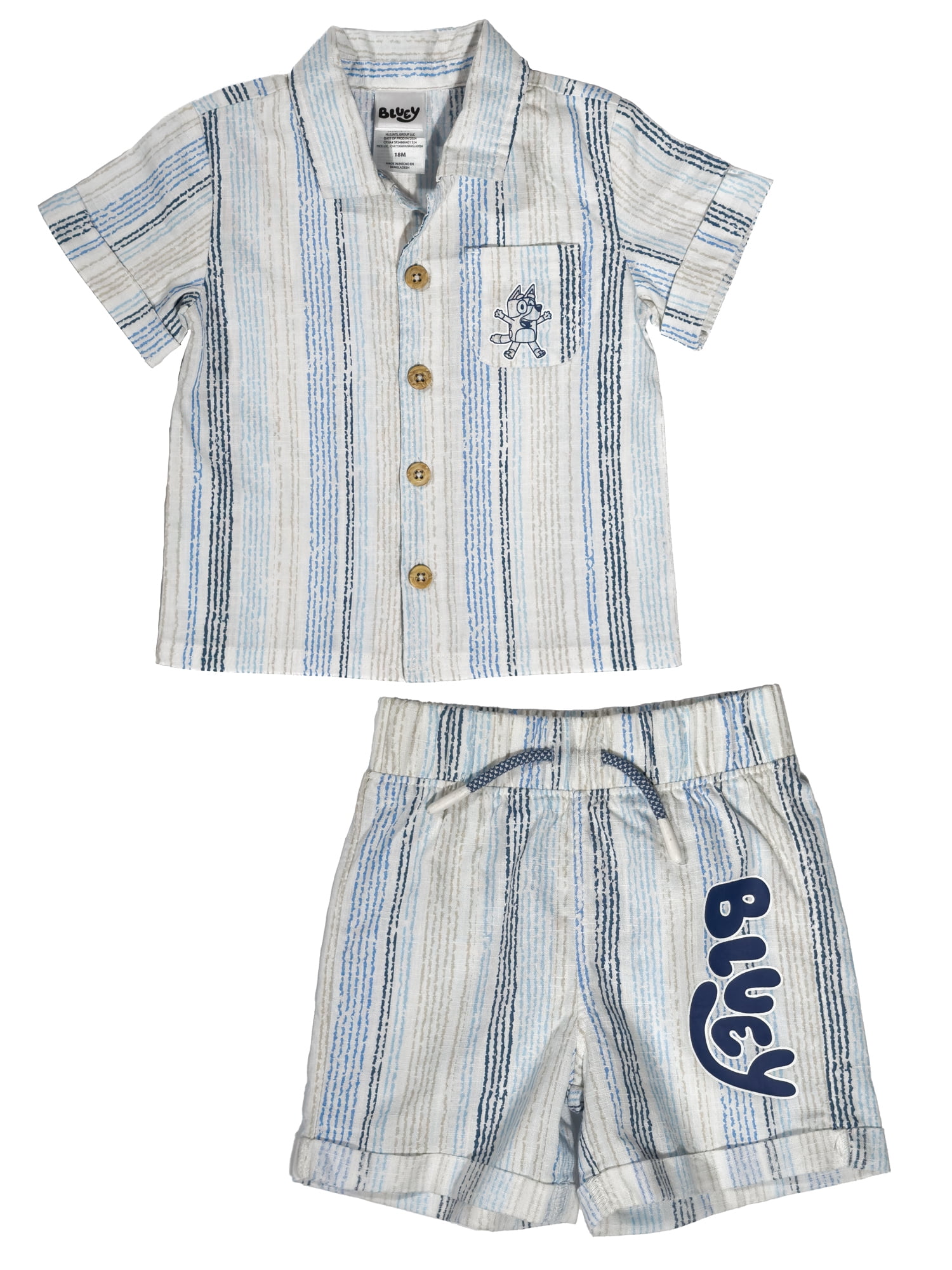 Bluey Toddler Boy Resort Striped Button Down Top & Short Set, 2 Piece