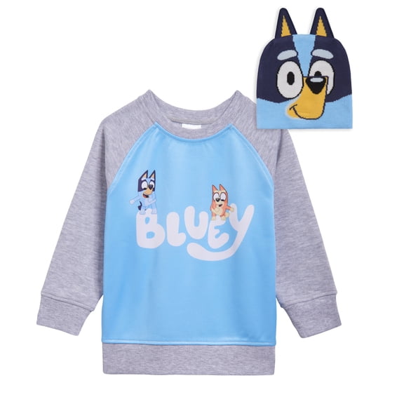 Bluey Toddler Boys' 2-Piece Fleece Sweatshirt and Hat Set Lt Blue Bingo