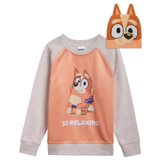 Bluey Toddler Boys' 2-Piece Fleece Sweatshirt and Hat Set Oatmeal Peach Bingo