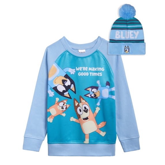 Bluey Toddler Boys' 2-Piece Fleece Sweatshirt and Hat Set Teal Blue Multi