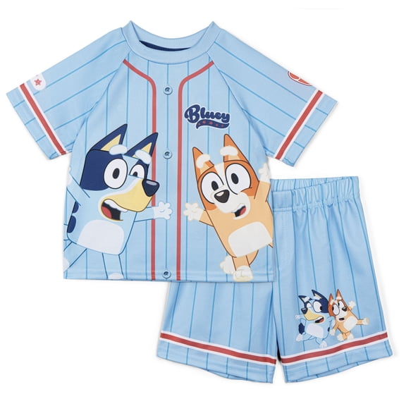 Bluey Toddler Boys' Baseball Jersey and Shorts Set Bingo Blue