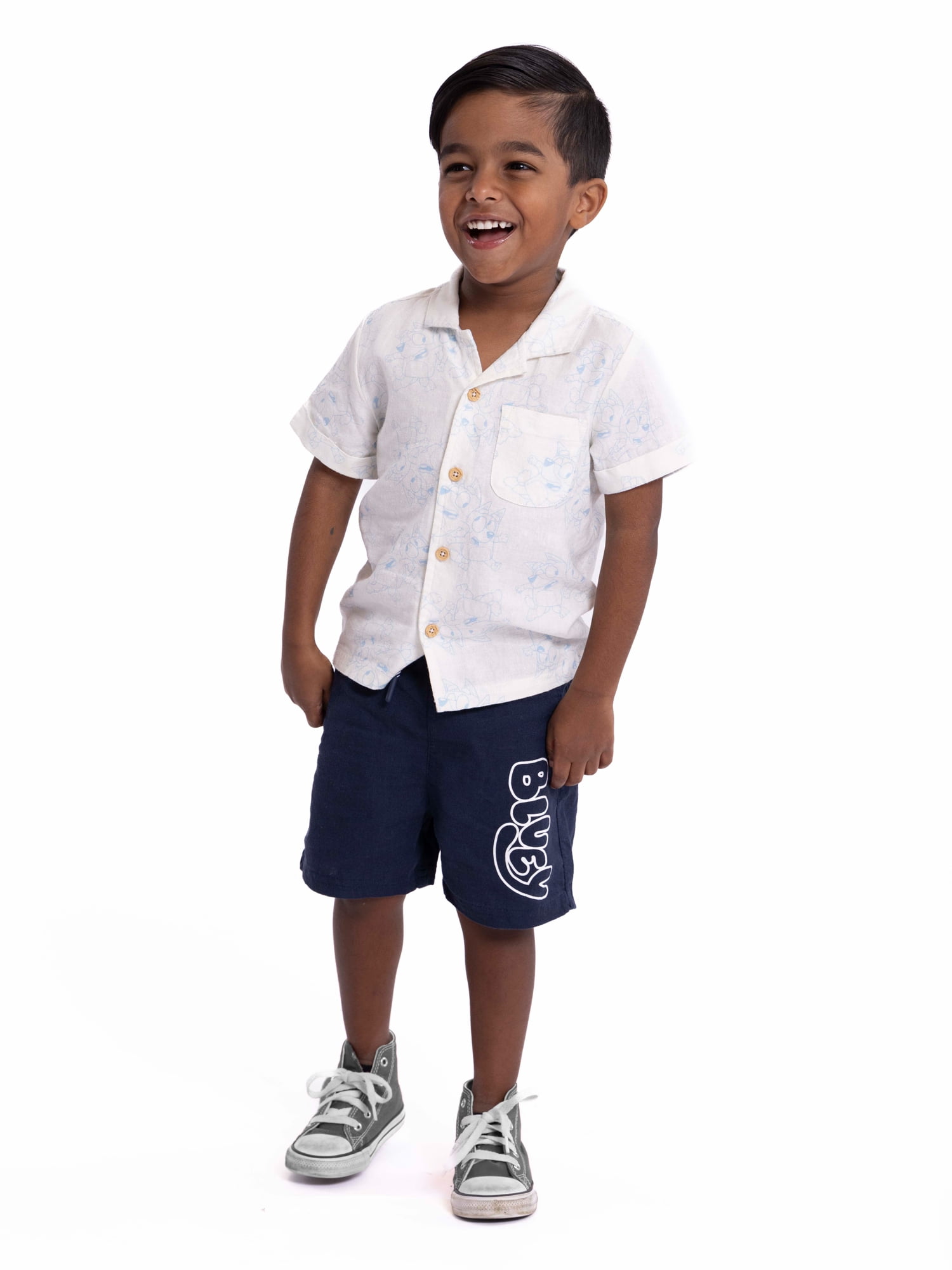 2-piece Kid Boy Captain Pattern Short-sleeve White Tee and Plane Print Shorts Set