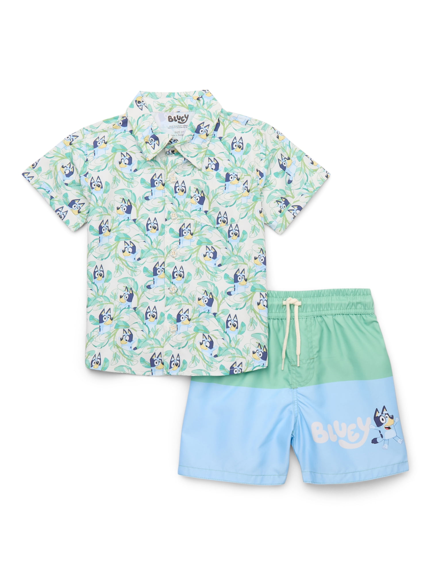 The Coupon deal of  Bluey Toddler Boys Resort Shirt and Swim Short Set, 2-Piece, Sizes 12M - 5T