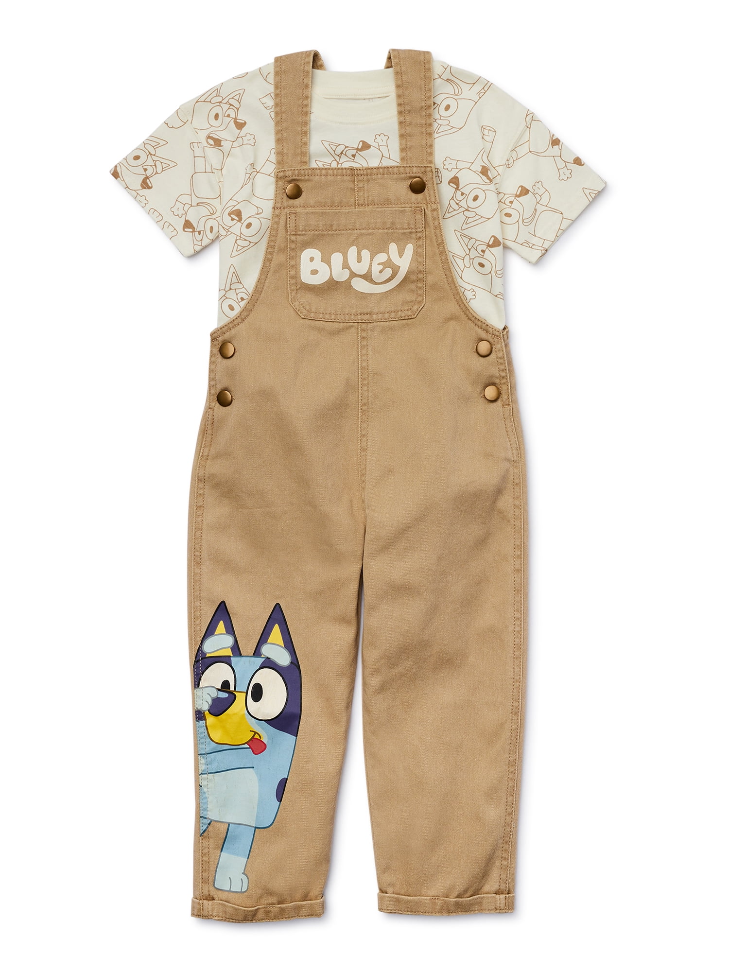Bluey Toddler Boys Short Sleeve TShirt and Overalls Set, 2Piece