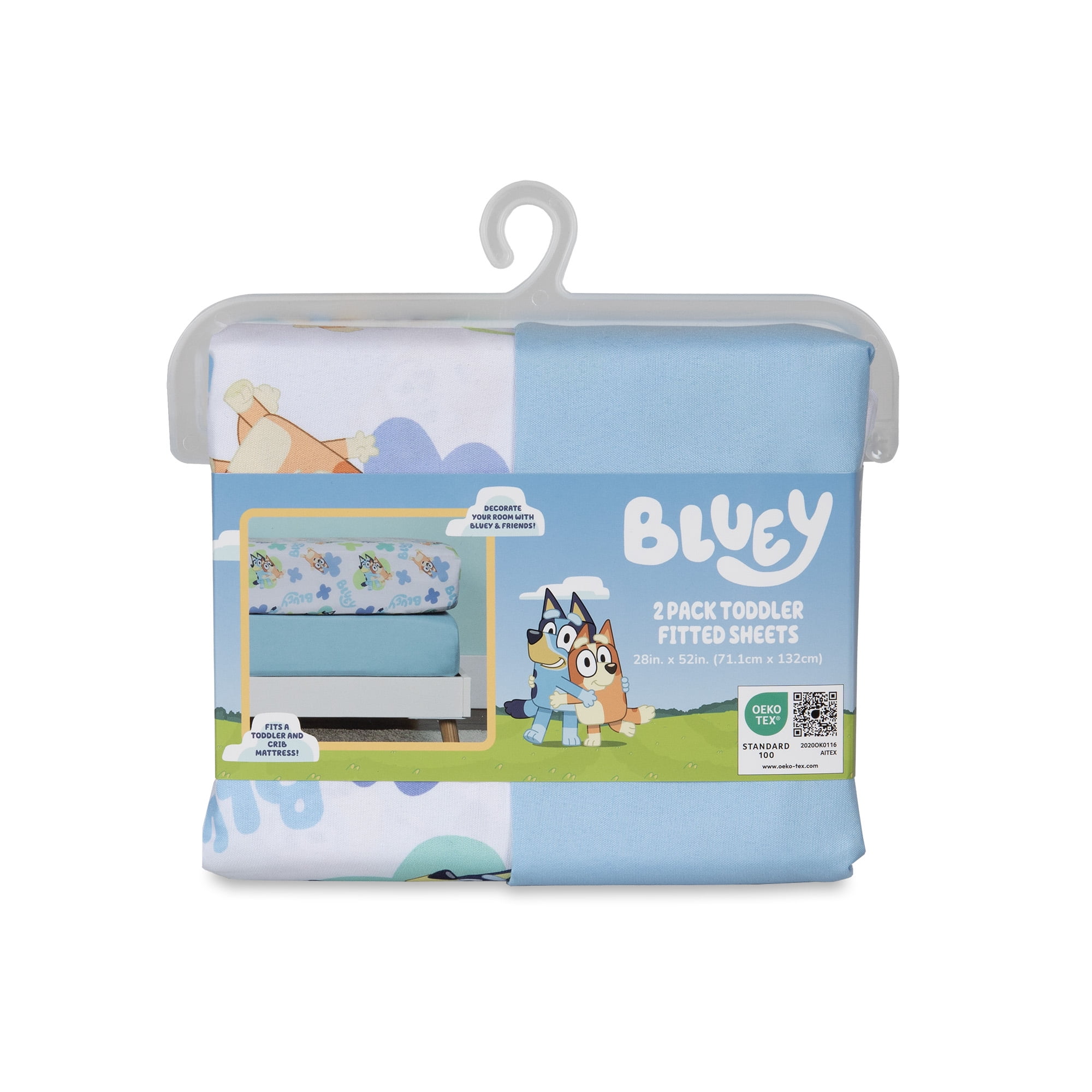 Bluey Toddler Fitted Sheet Set 2 Pack Print & Solid