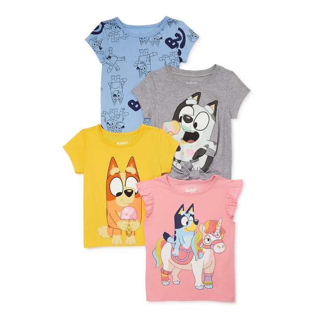 Bluey Toddler Girl Graphic Print Fashion T-Shirts, 4-Pack, Sizes 2T-5T