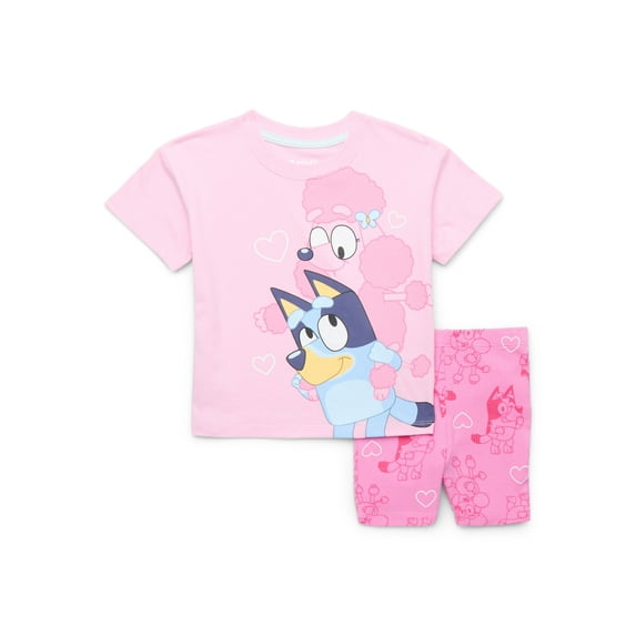 Bluey Toddler Girl Graphic Tee and Allover Print Bike Shorts Set, 2-Piece, Sizes 12M-5T