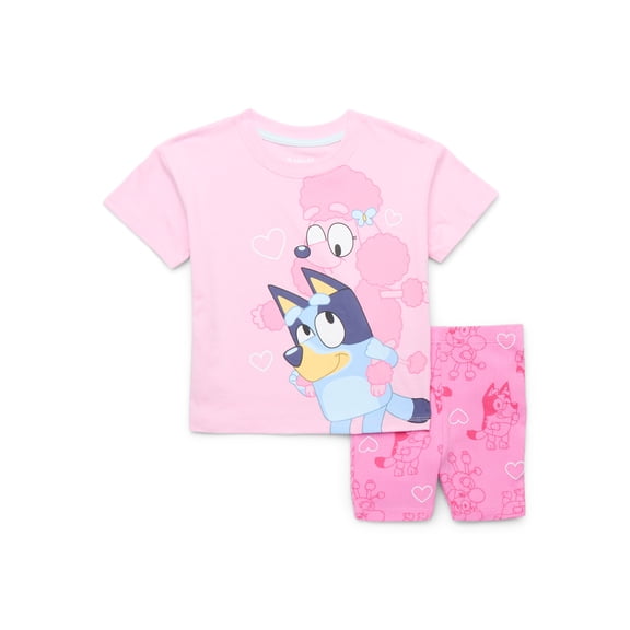 Bluey Toddler Girl Graphic Tee and Allover Print Bike Shorts Set, 2-Piece, Sizes 12M-5T