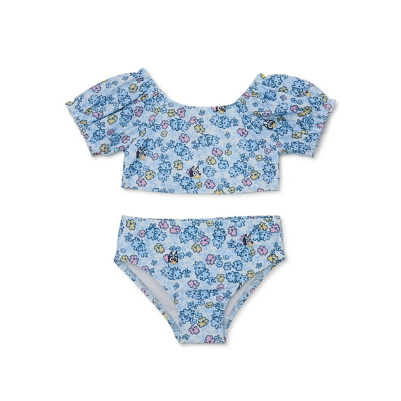 Bluey Toddler Girl Puff Sleeve Swimsuit, 2-Piece Set, Sizes 12M-5T
