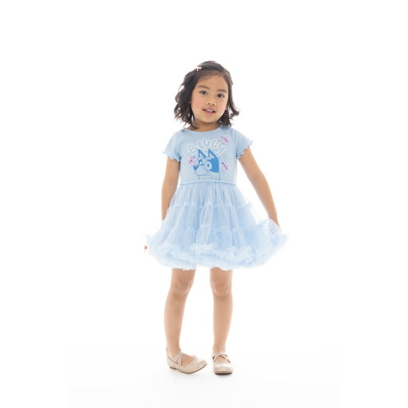 Bluey Toddler Girl Tiered Tutu Dress with 3D Butterflies, Sizes 12M-5T
