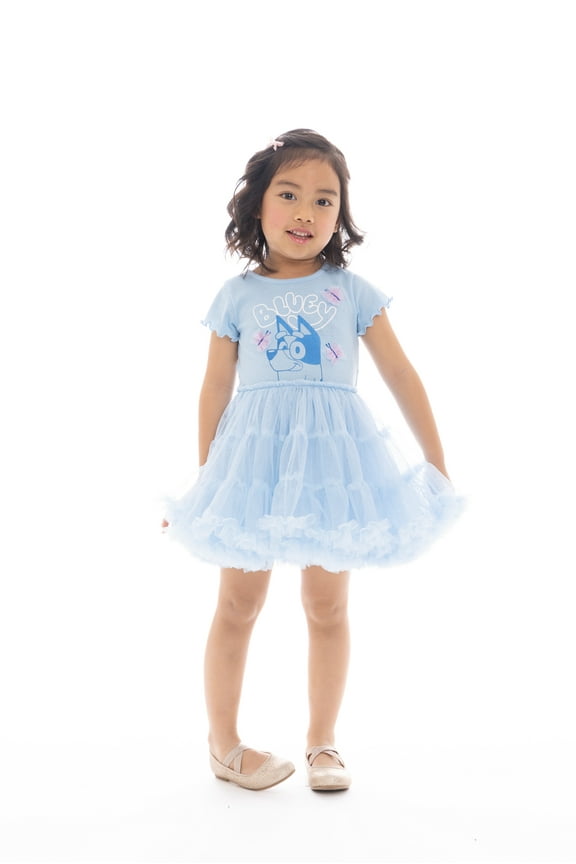 Bluey Toddler Girl Tiered Tutu Dress with 3D Butterflies, Sizes 12M-5T