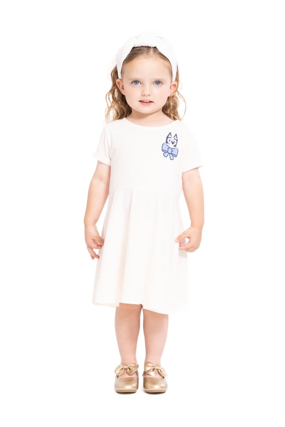 Bluey Toddler Girls Graphic Print Skater Dress with Short Sleeves, Sizes 12M-5T