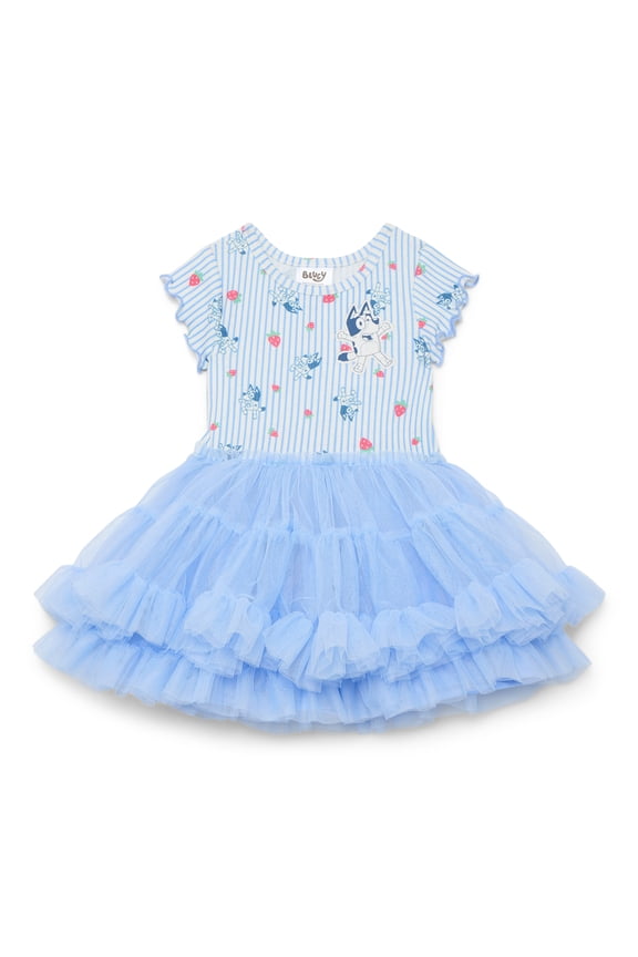 Bluey Toddler Girls Graphic Tutu Dress with Short Sleeves, Sizes 12M-5T