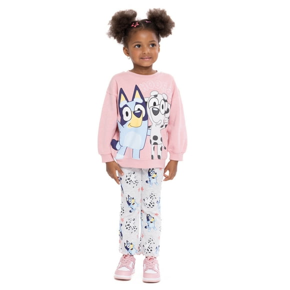 Bluey Toddler Girls Long Sleeve Graphic Print Sweatshirt and Matching Flare Leggings Set, 2-Piece, Sizes 12M-5T