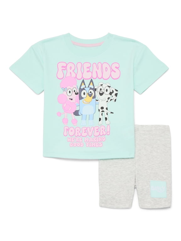 Bluey Toddler Girls Graphic Tee and Bike Shorts Set, 2-Piece, Sizes 12M-5T