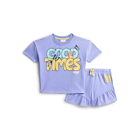Bluey Toddler Girls' Short Sleeve Graphic Tee and Matching Ruffle Shorts Set, 2-Piece, Sizes 12M-5T