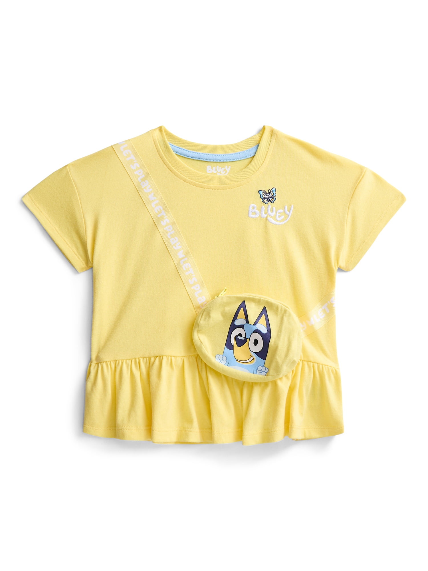Bluey Toddler Girls Short Sleeve Peplum Tee with 3-D Bag, Sizes 12M-5T