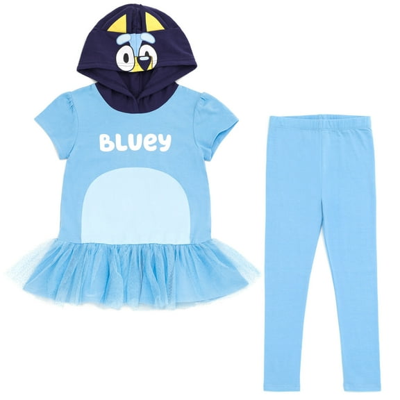 Bluey Toddler Girls Cosplay T-Shirt Dress and Leggings Outfit Set Toddler to Big Kid