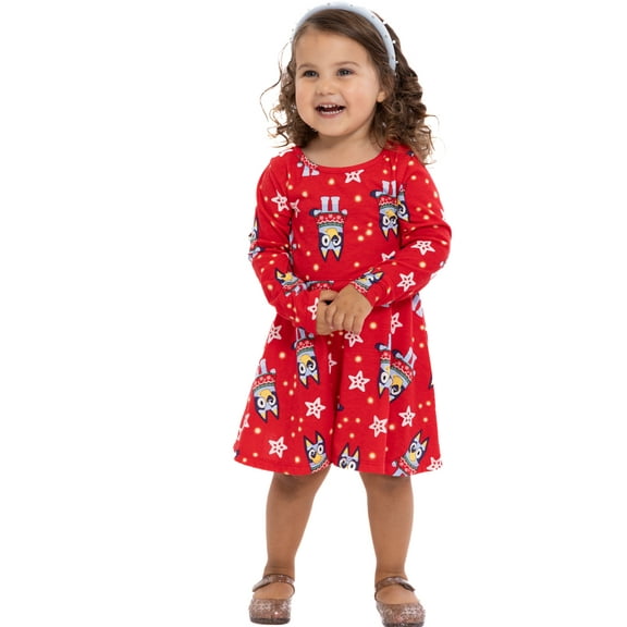 Bluey Toddler Girls Print Dress with Long Sleeves, Sizes 12M-5T